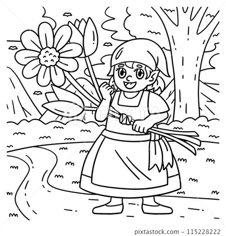 Gnome with Flowers Coloring Page for Kids Gnome with Flowers Coloring Page for Kids 115228222
