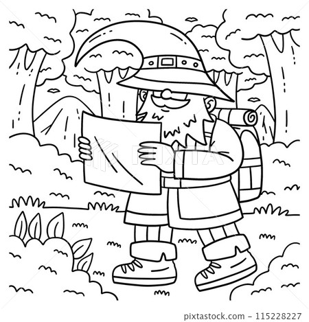 Camping Gnome Coloring Page for Kids 115228227