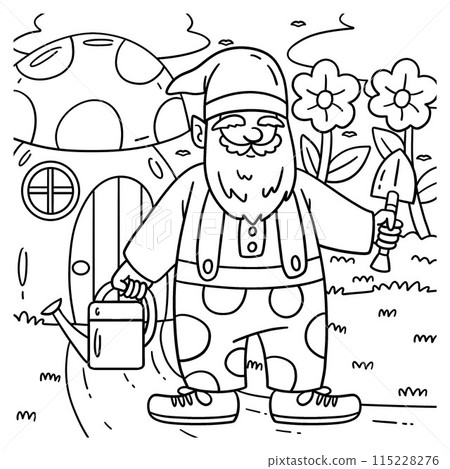 Gnome with Gardening Tools Coloring Page for Kids Gnome with Gardening Tools Coloring Page for Kids 115228276