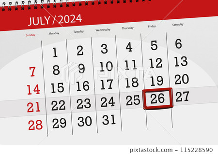 Calendar 2024, deadline, day, month, page, organizer, date, July, friday, number 26 115228590
