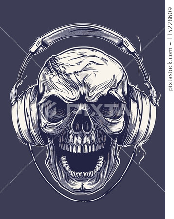 Skull with headphones. Vector illustration for t-shirt print. Skull with headphones. Vector illustration for t-shirt print. 115228609