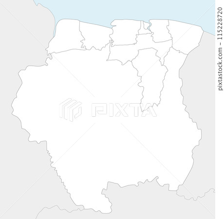Vector blank map of Suriname with districts and administrative divisions, and neighbouring countries. Editable and clearly labeled layers. Vector blank map of Suriname with districts and administrative divisions, and neighbouring countries. Editable and clearly labeled layers. 115228720