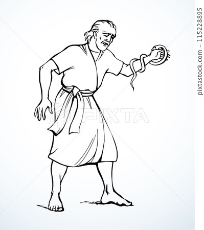 Vector drawing. A snake bit a man's hand 115228895