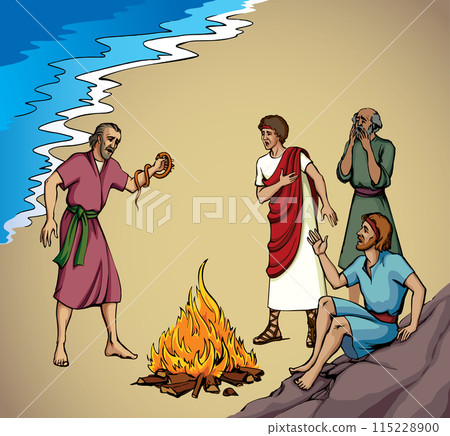 Vector drawing. A snake bit a man's hand 115228900