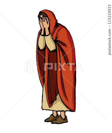 Vector drawing. Sad woman in ancient dress Vector drawing. Sad woman in ancient dress 115228915