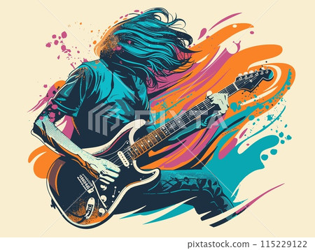Guitar player on grunge background, vector illustration eps10 115229122