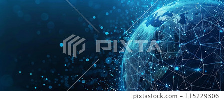 Global network background. Network digital cyberspace worldwide concept. Abstract virtual pattern. World globe technology 115229306