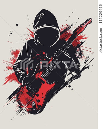 Guitar player. Grunge background. Vector illustration. Guitar player. Grunge background. Vector illustration. 115229416