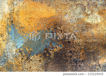 Texture of rusty iron. Rust on sheet of metal. Rust stains on surface. Pattern in vintage style 115229545