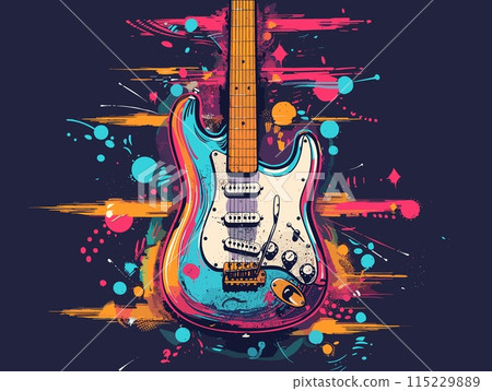 Guitar with colorful grunge background. Vector illustration for your design Guitar with colorful grunge background. Vector illustration for your design 115229889