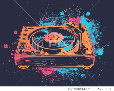 Vintage turntable on grunge background. Vector illustration. 115229895