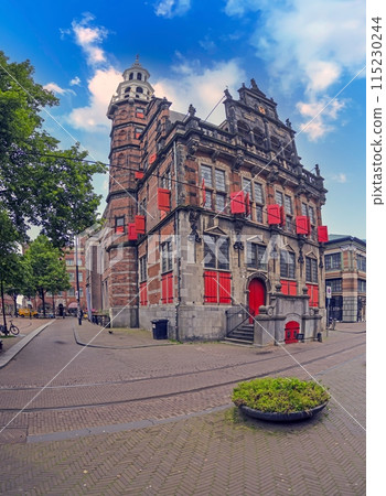 Picture from the city center of The Hague in Holland with old wheelhouse without people Picture from the city center of The Hague in Holland with old wheelhouse without people 115230244