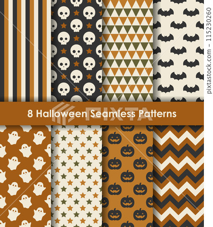 Set of Halloween themed seamless patterns in modern colors 115230260