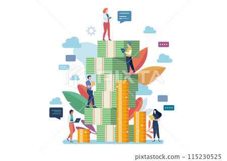 Business people with big money mountain. Business concept. 115230525