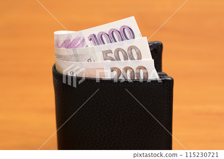 Czech koruna in the black wallet 115230721
