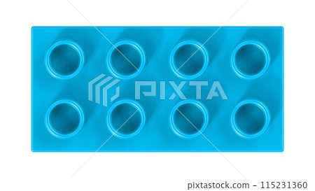 Cyan Lego Block Isolated on a White Background. Close Up View of a Plastic Children Game Brick for Constructors, Top View. High Quality 3D Rendering with a Work Path. 8K Ultra HD, 7680x4320, dpi 115231360