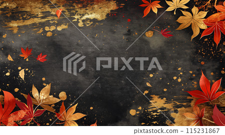 Autumn leaves and gold leaf background material 115231867