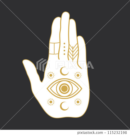 Celestial magical hand with a sacred all seeing eye symbol. Mystical boho concept. Vector illustration 115232198