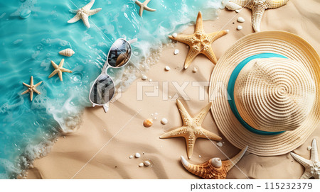 暑假，旅行形象。沙灘的圖像。 3D插圖 115232379