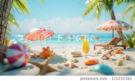 暑假，旅行形象。沙灘的圖像。 3D插圖 115232382
