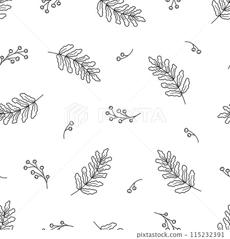 Seamless pattern of autumn elements. Vector illustration of leaves and berries. Seamless pattern of autumn elements. Vector illustration of leaves and berries. 115232391