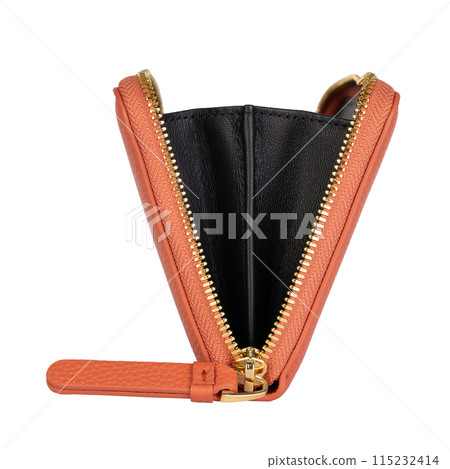 Open Orange Leather Wallet, Isolated. 115232414