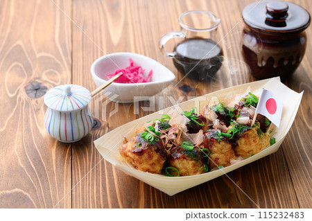 Freshly baked piping hot takoyaki Freshly baked piping hot takoyaki 115232483