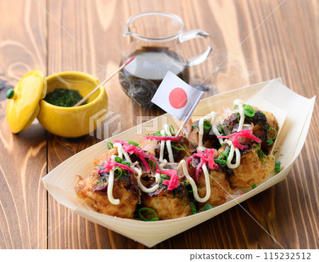 Freshly baked piping hot takoyaki 115232512