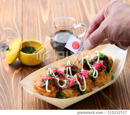 Freshly baked piping hot takoyaki Freshly baked piping hot takoyaki 115232517