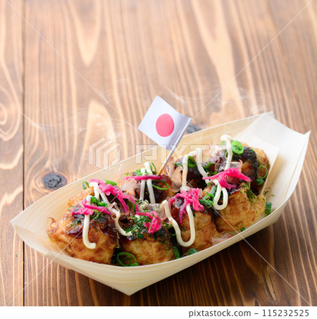 Freshly baked piping hot takoyaki 115232525