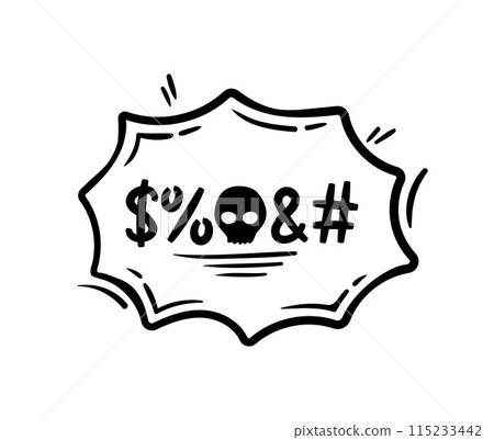 Hate angry talk, comic swear speech bubble. Aggressive expletive curse. Isolated vector black dialogue cloud with typography symbols, meaning profanity, scream, shout or furious negative emotions 115233442