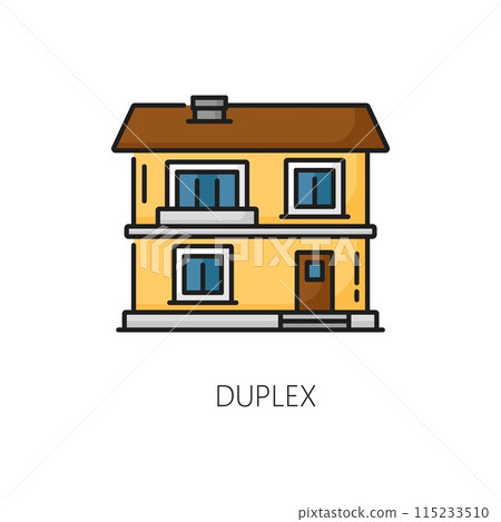 House insurance, apartment rent, real estate mortgage outline color icon. Real estate property rent, home insurance or sale company outline vector symbol or pictogram with duplex house 115233510