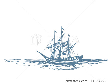Vector landscape. Sketch of a fishing boat 115233689