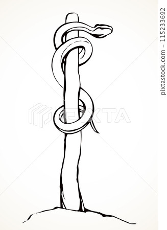 The serpent on the pole. Vector drawing 115233692