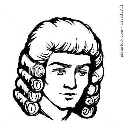 Vintage french wig. Vector drawing Vintage french wig. Vector drawing 115233711