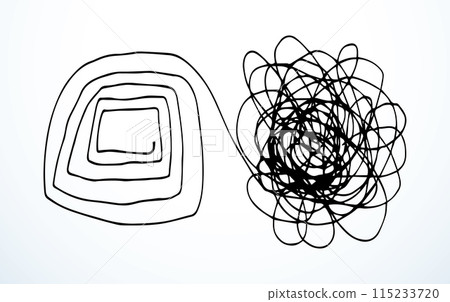 Unravel the tangled tangle. Vector drawing Unravel the tangled tangle. Vector drawing 115233720