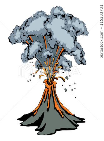 A smoking volcano eruption. Vector drawing 115233731