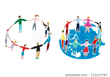 人們手牽手圍成一圈 115233787
