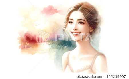 微笑的女人的水彩畫 115233907