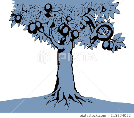 Serpent on the tree. Knowledge of good and evil. Vector drawing 115234032