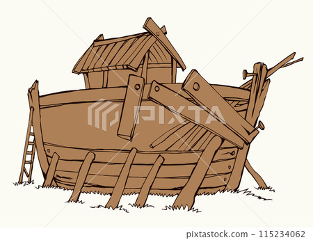 Unfinished Noah's Ark. Vector drawing Unfinished Noah's Ark. Vector drawing 115234062