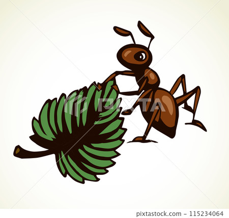 The ant is pulling a leaf. Vector drawing The ant is pulling a leaf. Vector drawing 115234064