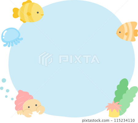 海洋生物、可愛的魚、水母、寄居蟹和海葵的夏季框架 02 海洋生物、可愛的魚、水母、寄居蟹和海葵的夏季框架 02 115234110