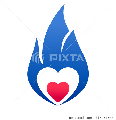 Fire blue flame, hot red heart symbol 115234372