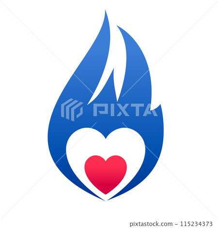 Fire blue flame, hot red heart symbol 115234373