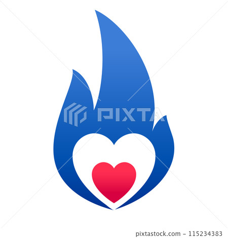 Fire blue flame, hot red heart symbol Fire blue flame, hot red heart symbol 115234383