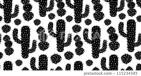 Vector seamless pattern with cactus. Black and white Vector seamless pattern with cactus. Black and white 115234385