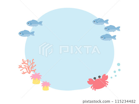 夏季海框,可愛的螃蟹,魚,珊瑚和海葵 01 夏季海框,可愛的螃蟹,魚,珊瑚和海葵 01 115234482