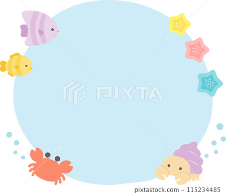 夏天的海框，可愛的螃蟹，魚，寄居蟹，海星排列02 115234485
