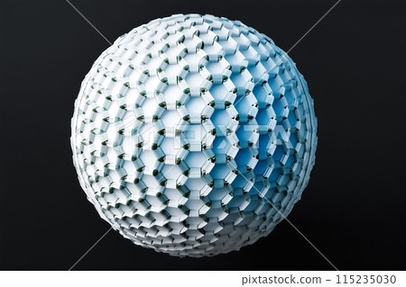 漂浮在黑色背景上的連接結構的球體 115235030